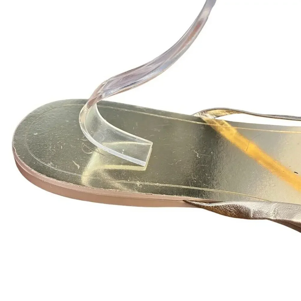 J Crew Gold Metallic Womens Leather Flats Thongs Flip Flops Slides Sandals sz 10
